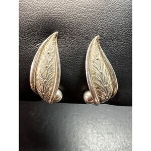 Vintage Forstner Sterling Silver Leaf Screwback Earrings Mid Century